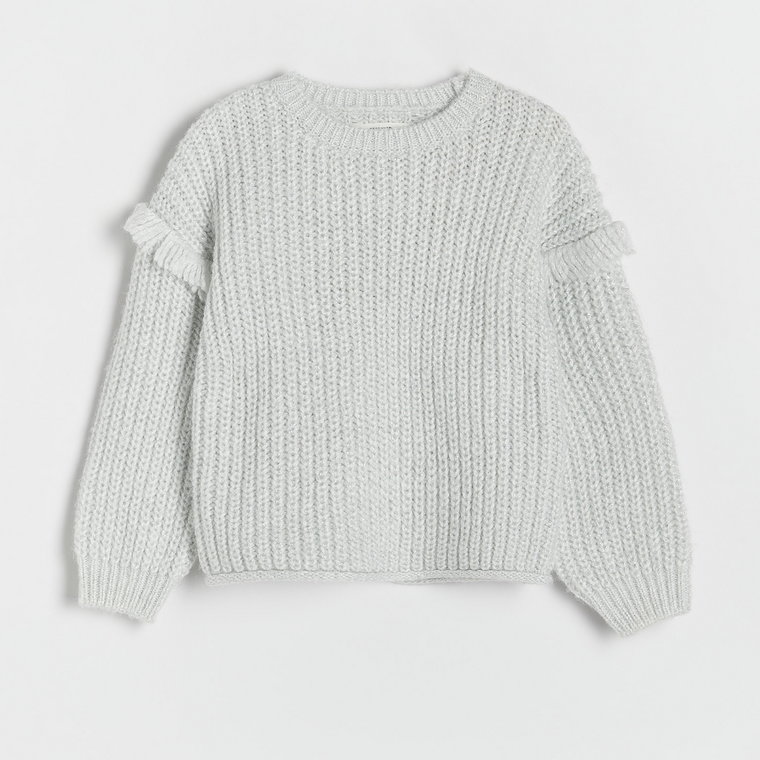Reserved - Sweter z frędzlami - złamana biel