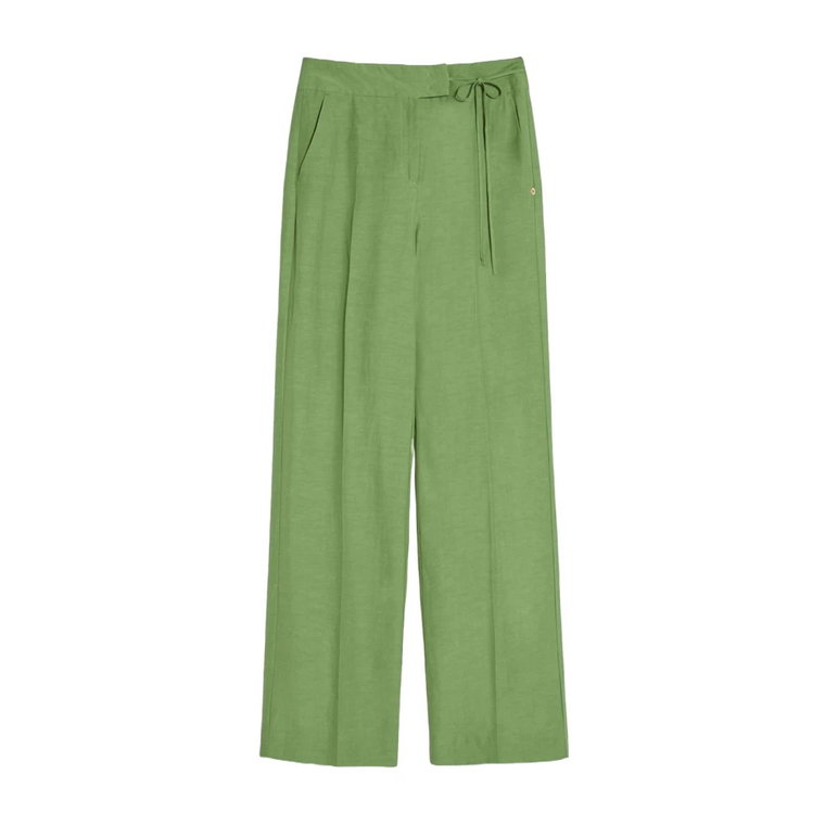 Zielone Proste Spodnie Lnu Wiskozy Pennyblack