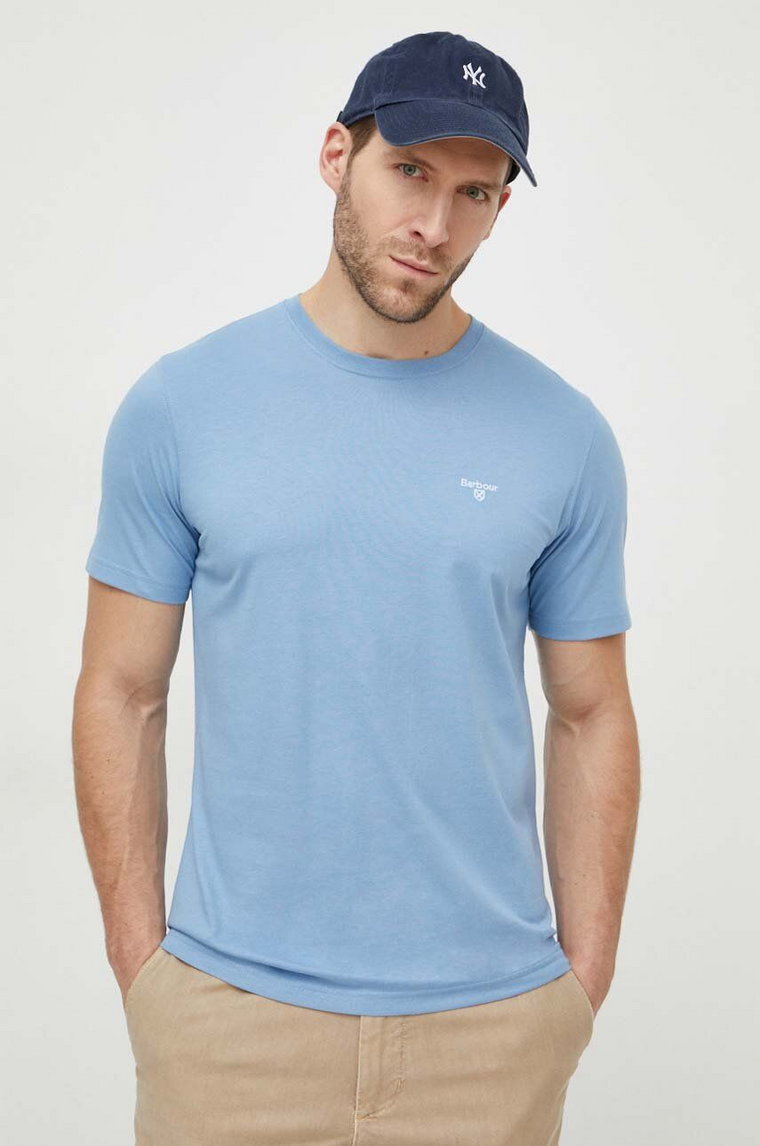 Barbour t-shirt bawełniany kolor niebieski gładki MTS0331