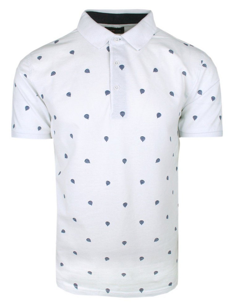 Koszulka Polo, Męska - Pako Jeans - Biała, Wzór w Drobne Balony
