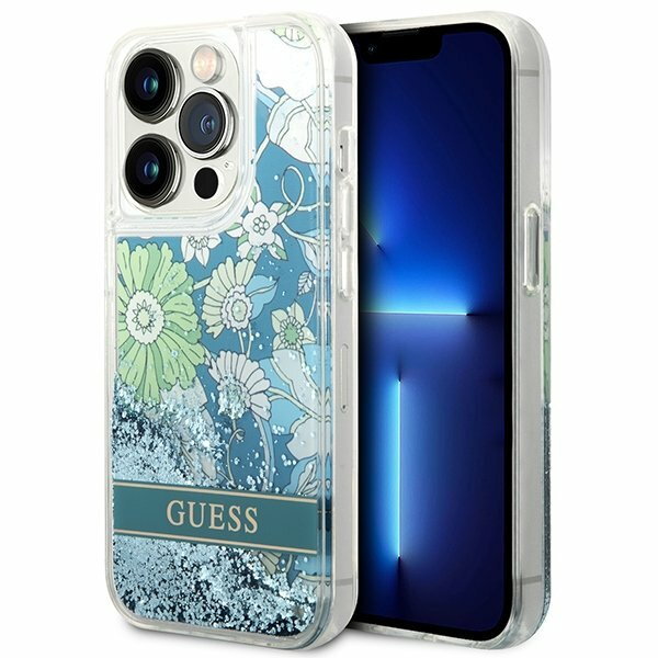 Guess GUHCP14LLFLSN iPhone 14 Pro 6,1" zielony/green hardcase Flower Liquid Glitter