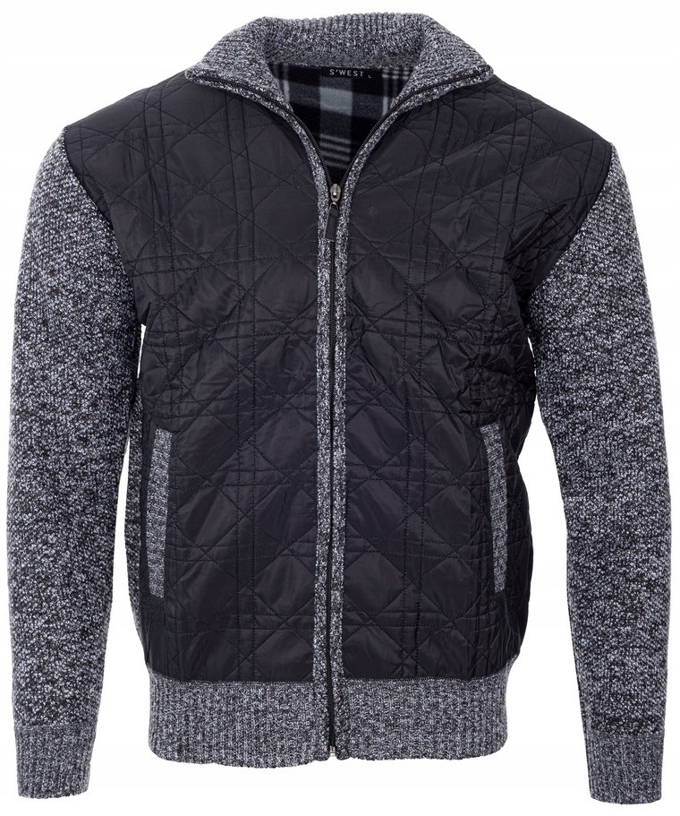 Sweter Rozpinany Ciepły Czarny Szary Ocieplony Polarem Bluza Pikowana XL