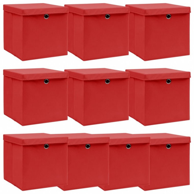 Pudełka z pokrywami, 10 szt., czerwone, 32x32x32 cm, tkanina kod: V-288364