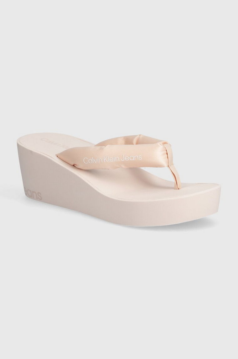 Calvin Klein Jeans japonki BEACH WEDGE SANDAL PADDED NY damskie kolor pomarańczowy na koturnie YW0YW01397