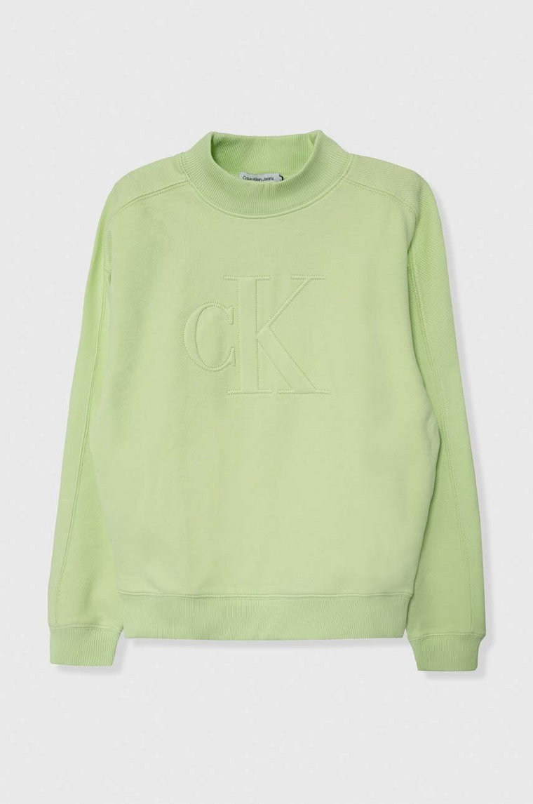 Calvin Klein Jeans bluza dziecięca kolor zielony z aplikacją