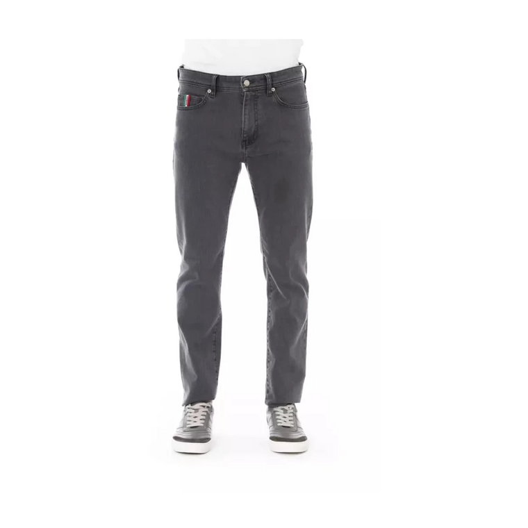 Szare Jeansy i Spodnie z Bawełny z Guzikiem z Logo Baldinini