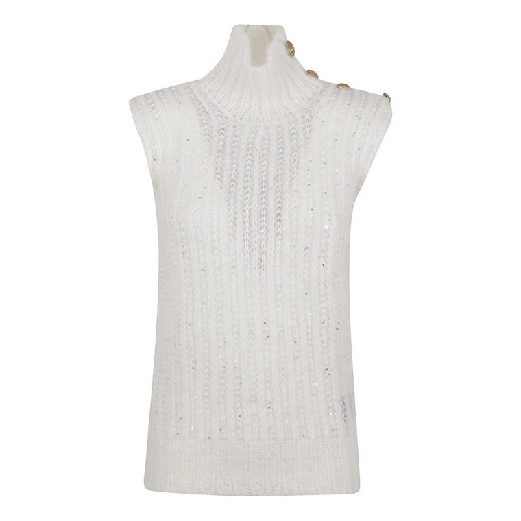 Glitter Mohair Top z Wysokim Kołnierzem Balmain