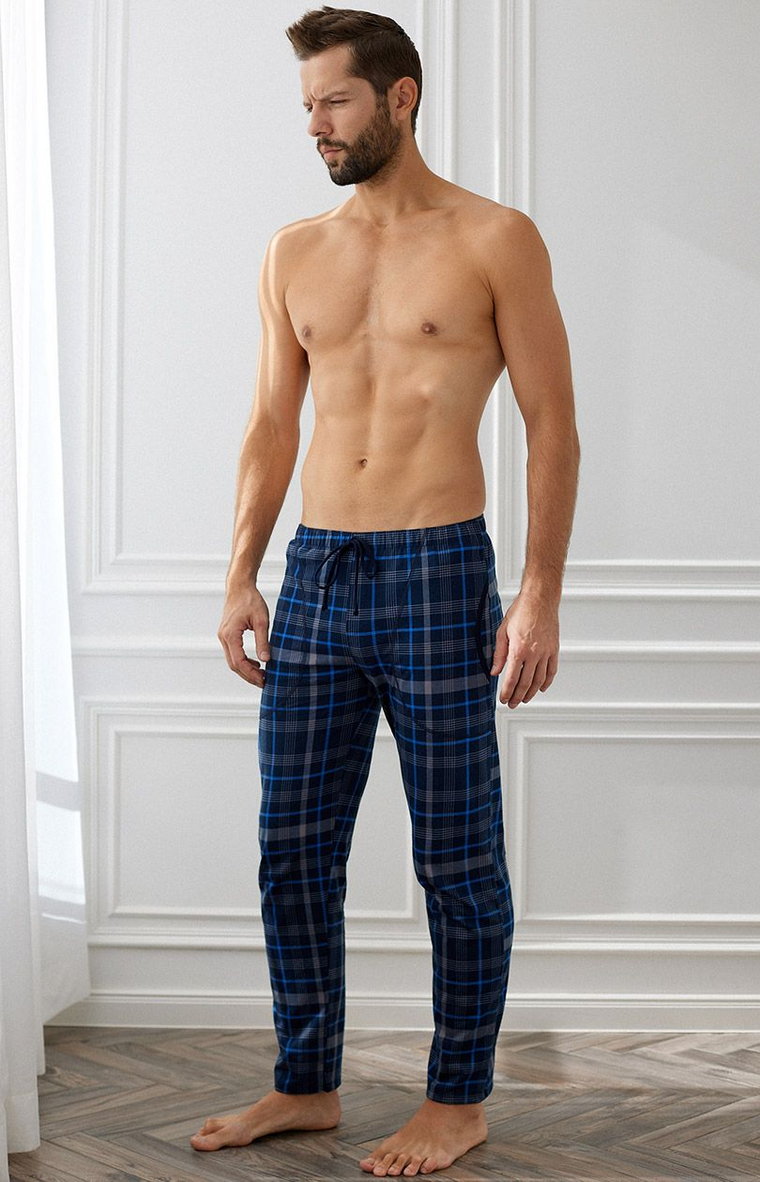 Spodnie męskie długie od piżamy Jakub, Kolor granatowy-wzór, Rozmiar XL, Italian Fashion
