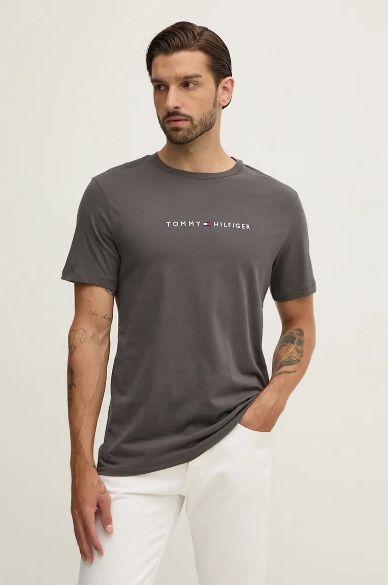 Tommy Hilfiger t-shirt bawełniany męski kolor szary z nadrukiem UM0UM03344