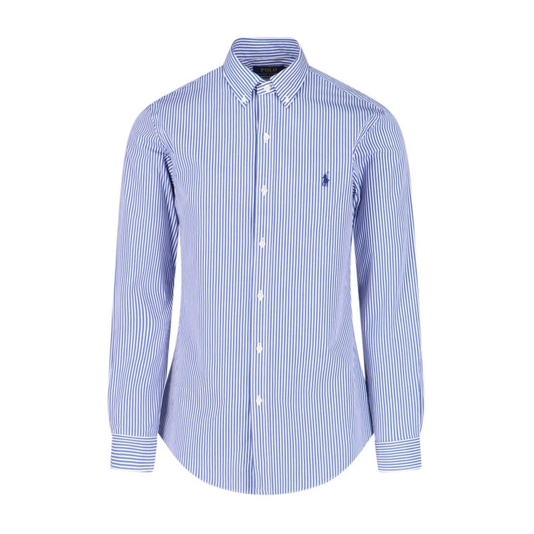 Koszula w Paski z Logo - Niebieska Mieszanka Bawełny Ralph Lauren