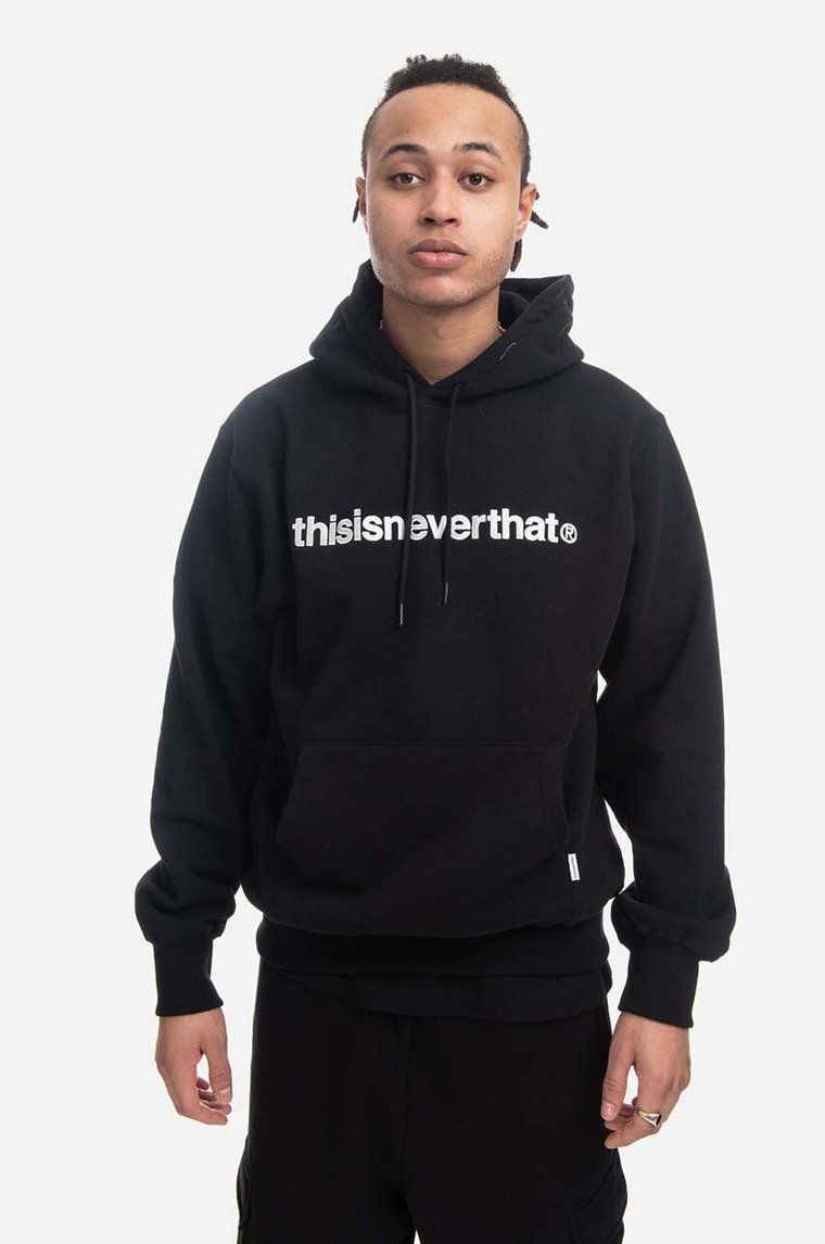 thisisneverthat bluza bawełniana T-Logo męska kolor czarny z kapturem melanżowa TN220TSWHO01-NAVY