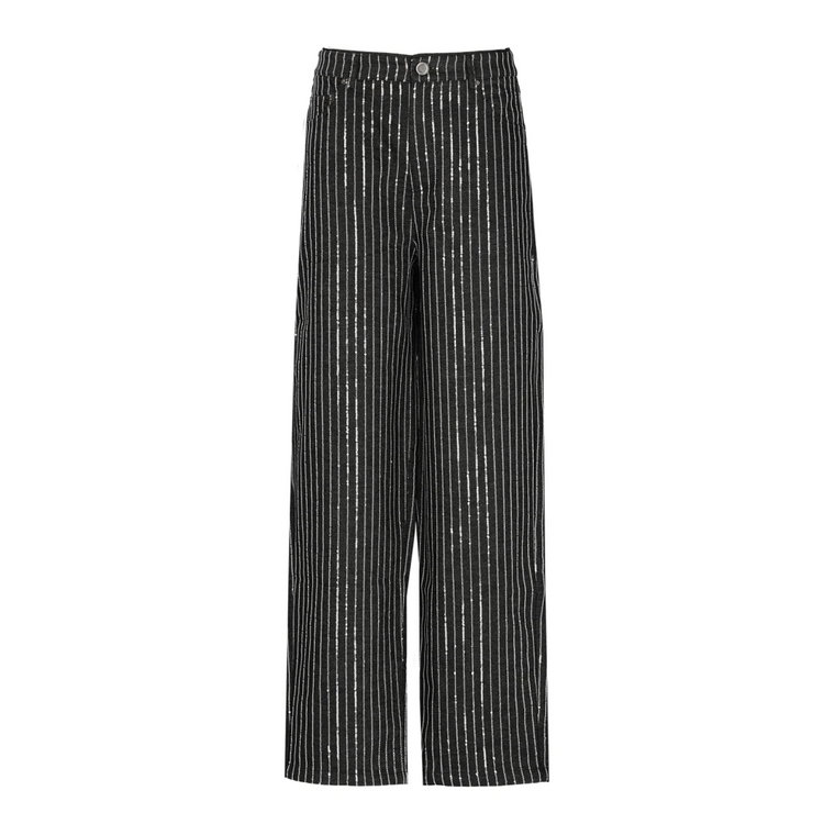 Czarne spodnie z bawełnianej tkaniny z wzorem w paski Rotate Birger Christensen