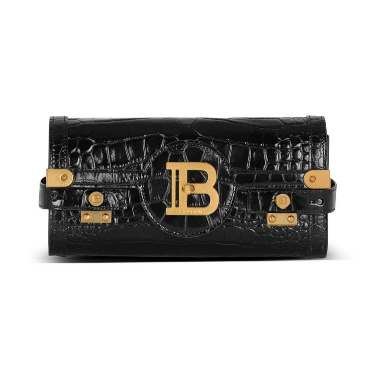 B-Buzz 23 clutch in crocodile-print leather Balmain