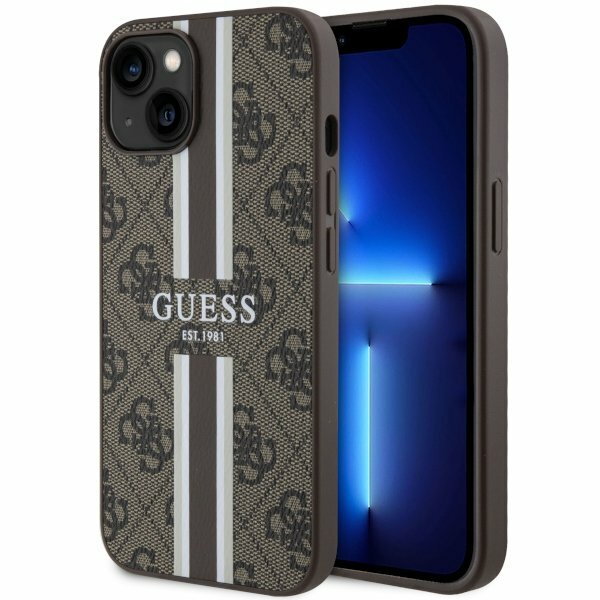 Guess GUHMP14MP4RPSW iPhone 14 Plus 6,7" brązowy/brown hardcase 4G Printed Stripes MagSafe