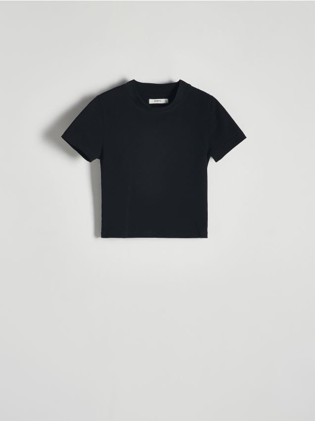 Reserved - Krótki t-shirt ze stójką - czarny