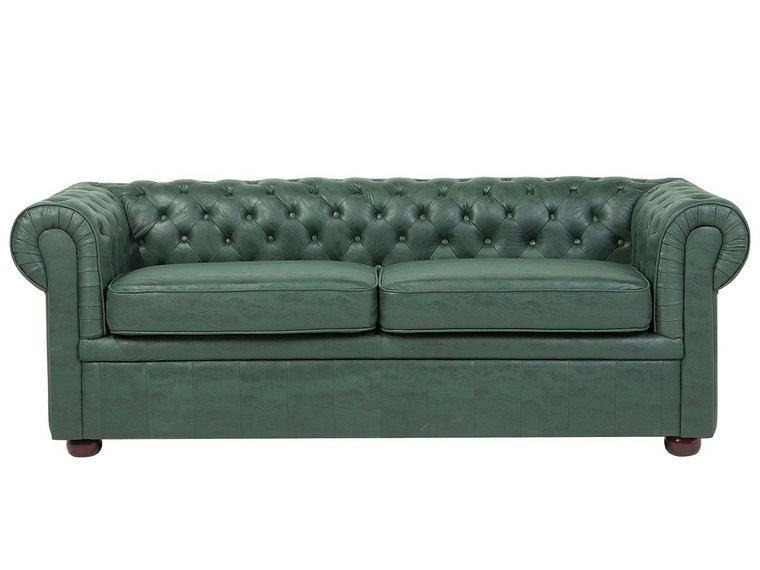 Sofa tapicerowana BELIANI Chesterfield, 3-osobowa, zielona, 70x195x76 cm