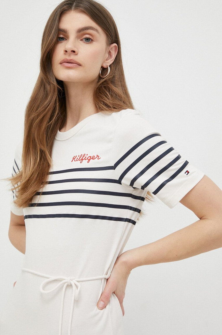 Tommy Hilfiger sukienka bawełniana kolor beżowy midi prosta