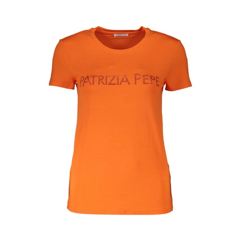 Pomarańczowy T-shirt z kryształkami Patrizia Pepe