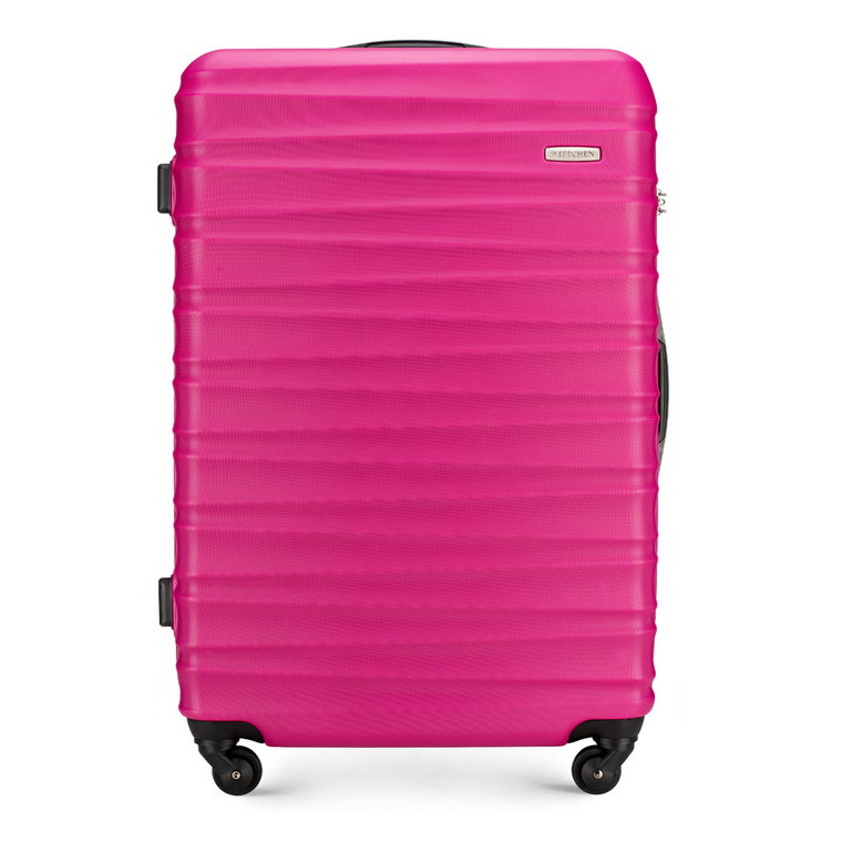 Duża walizka z ABS-u z żebrowaniem różowa