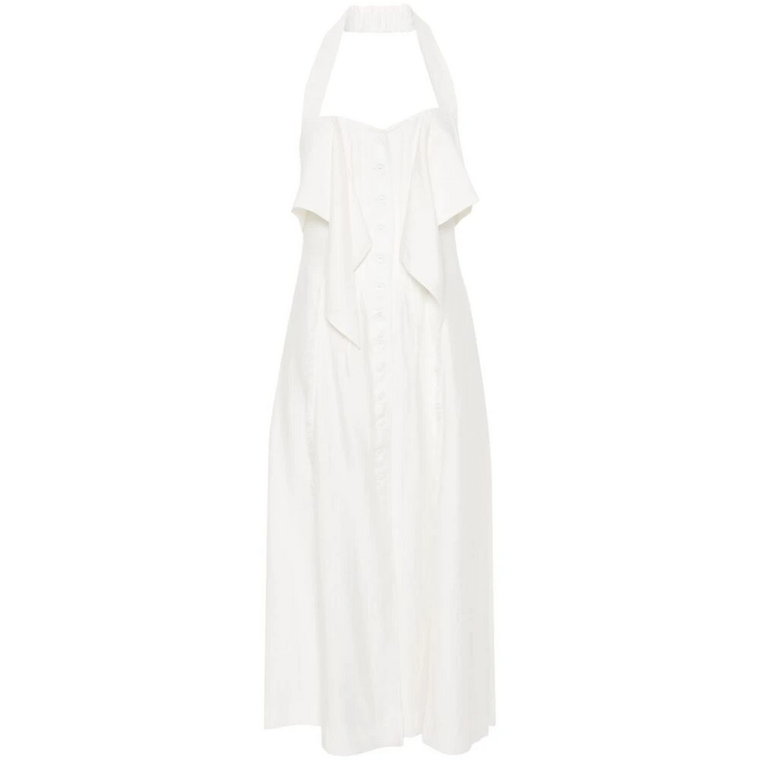 Sukienka z Dekoltem Halterneck w Kolorze Off-White z Frędzlami Cult Gaia