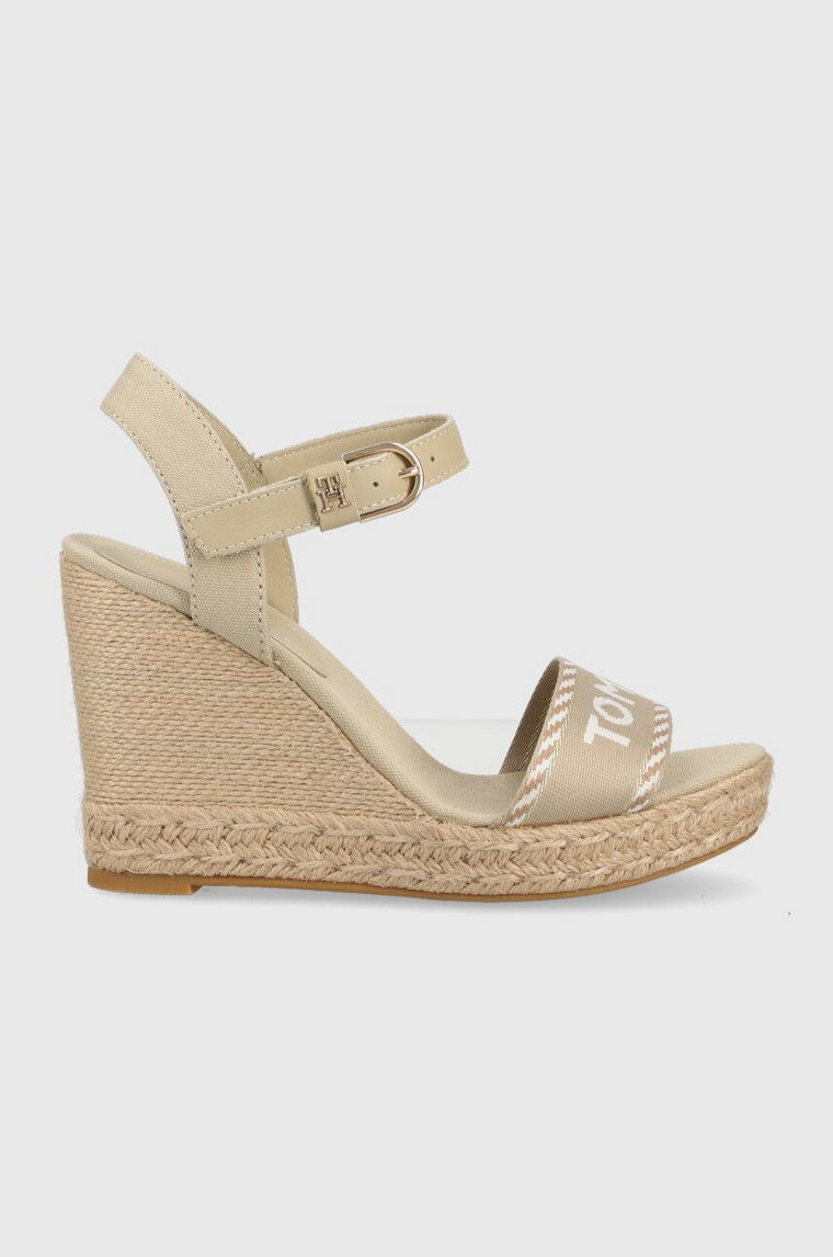 Tommy Hilfiger sandały SEASONAL WEBBING WEDGE damskie kolor beżowy na platformie FW0FW07088