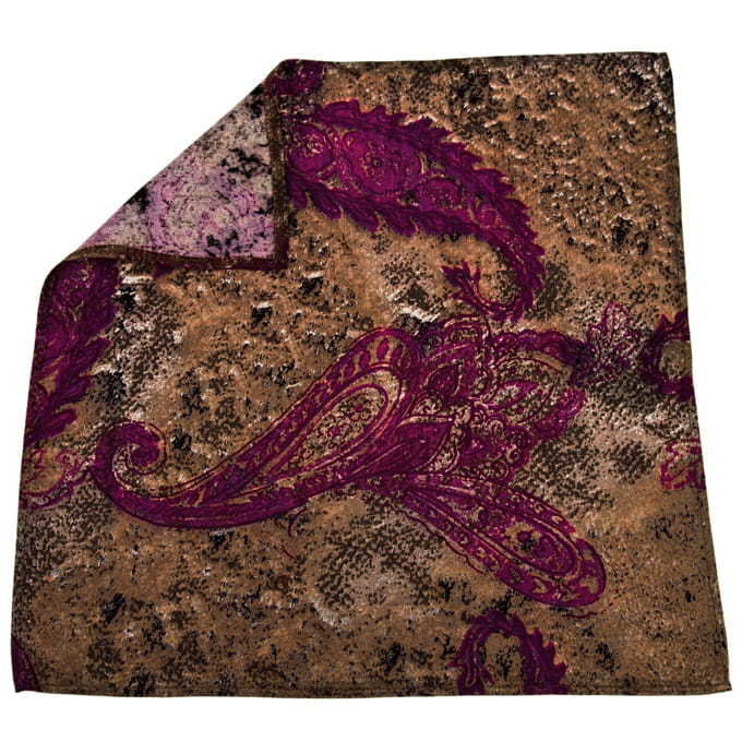 Poszetka bawełniana brązowa w różowe paisley EM 435