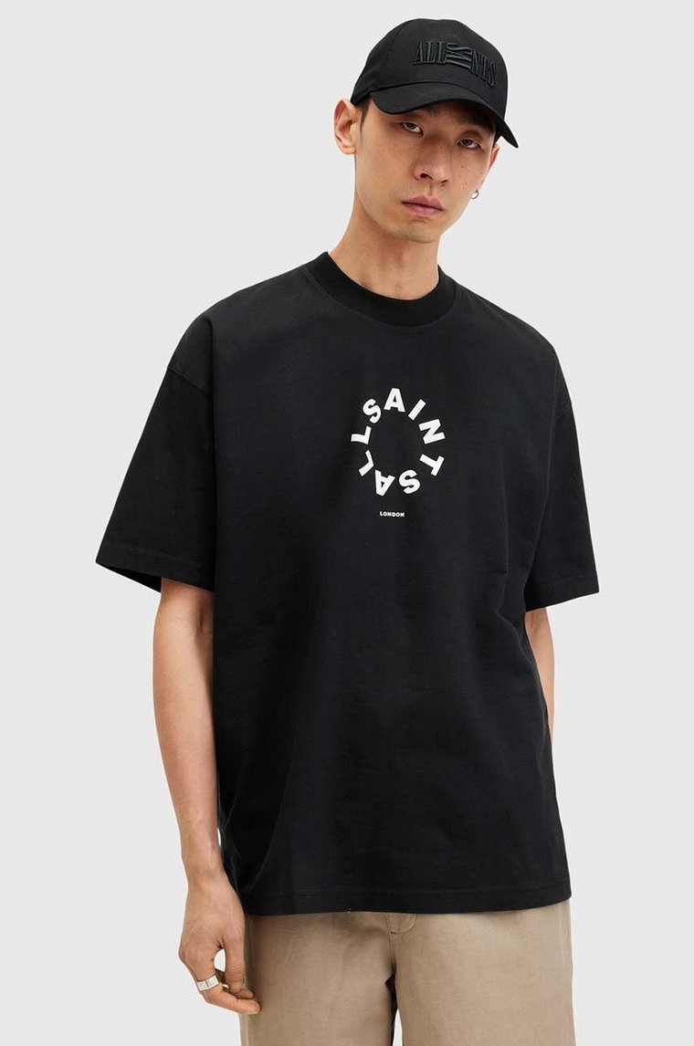 AllSaints t-shirt bawełniany TIERRA SS CREW męski kolor czarny z nadrukiem M072PB