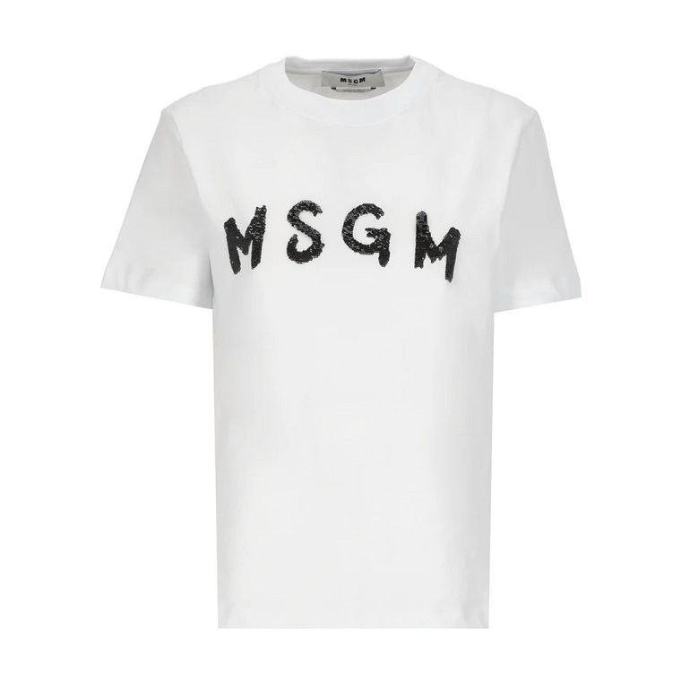 Biała Bawełniana Koszulka z Logo Msgm