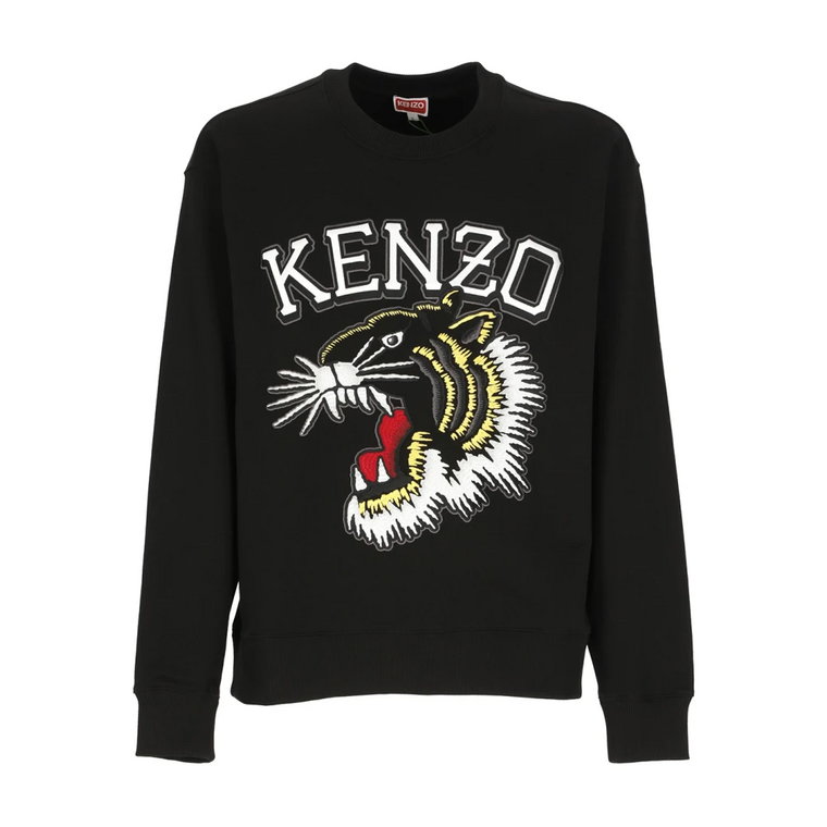 Czarny Bawełniany Sweter z Kontrastowym Logo i Tygrysim Nadrukiem Kenzo