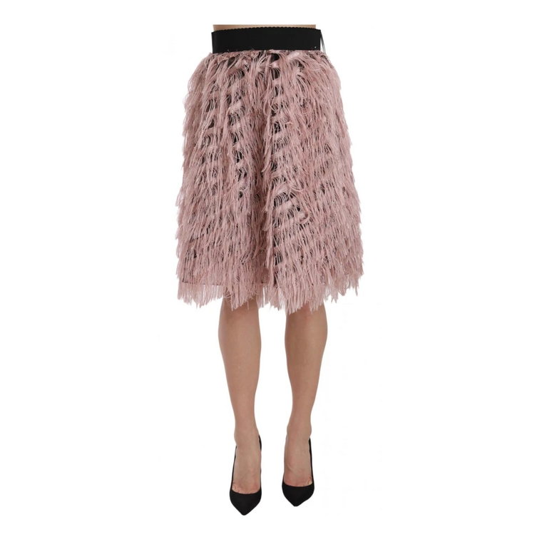 Pink Gold Fringe Metallic Pencil A-line Skirt Dolce & Gabbana