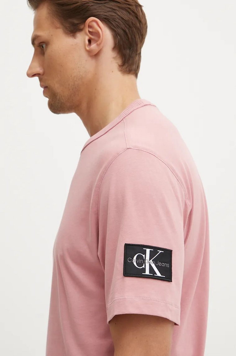 Calvin Klein Jeans t-shirt bawełniany męski kolor różowy gładki J30J323484