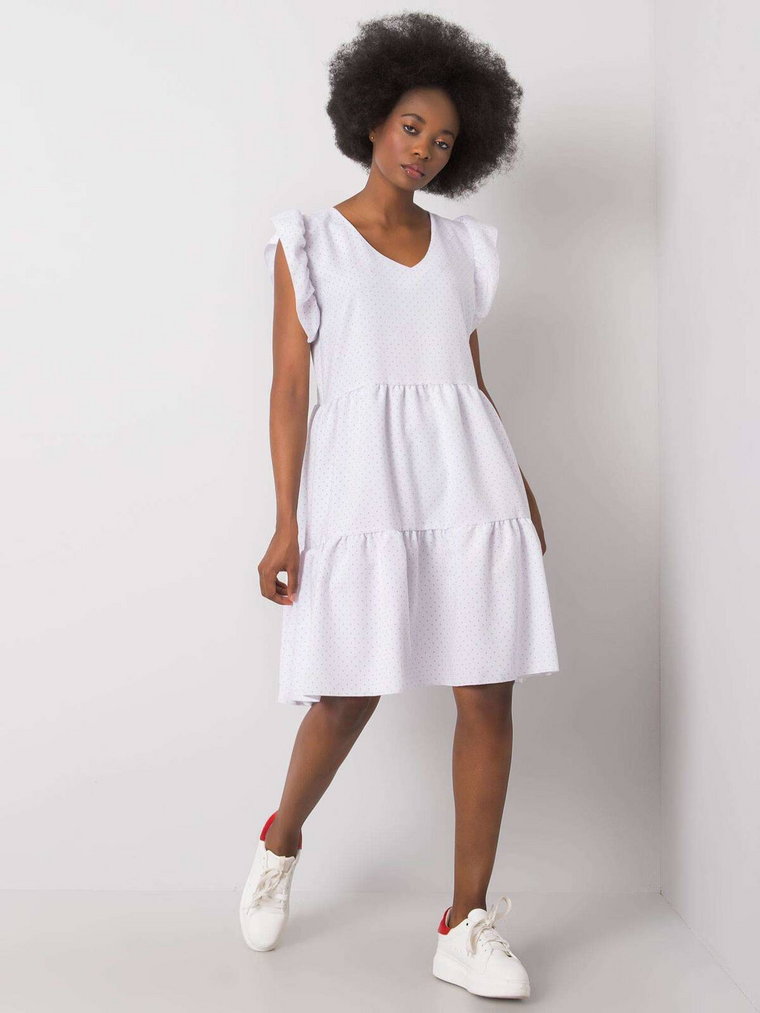 Sukienka z falbaną biały casual codzienna dekolt w kształcie V rękaw krótki długość mini