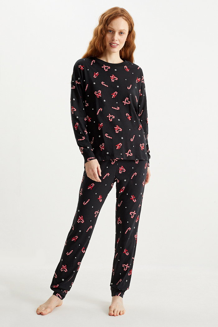 C&A Piżama w bożonarodzeniowym stylu-z wzorem, Czarny, Rozmiar: XL