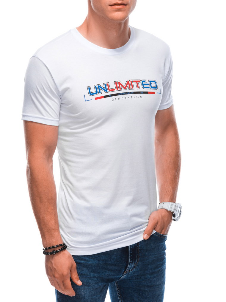 T-shirt męski z nadrukiem S1886 - biały