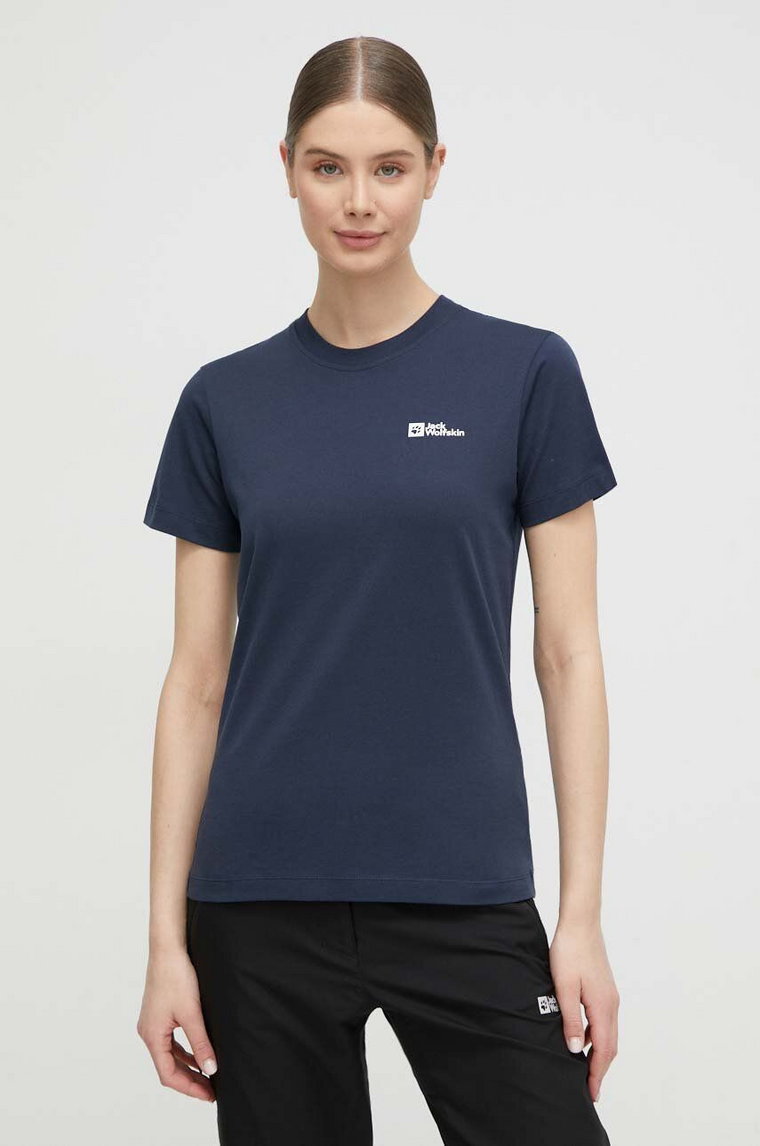 Jack Wolfskin t-shirt bawełniany damski kolor granatowy 1808352