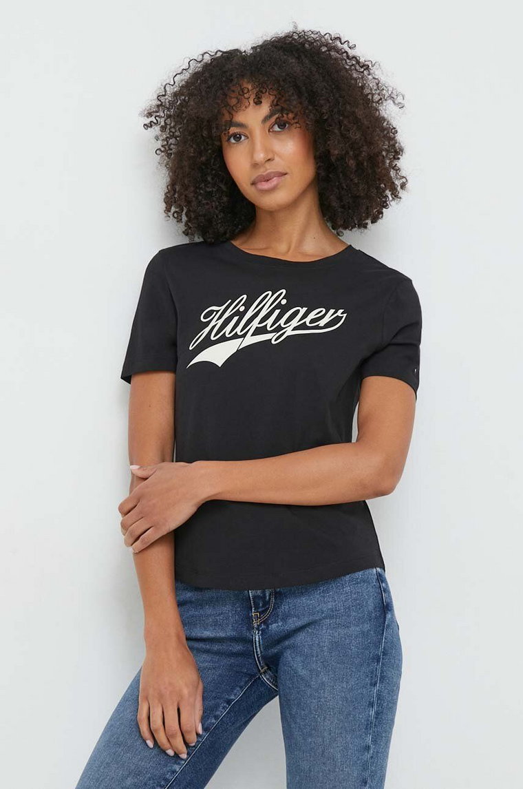 Tommy Hilfiger t-shirt bawełniany damski kolor czarny