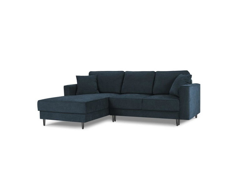 Narożnik z funkcją spania Dunas Dark Blue Structured Fabric Lewostronna kolor nóg czarny