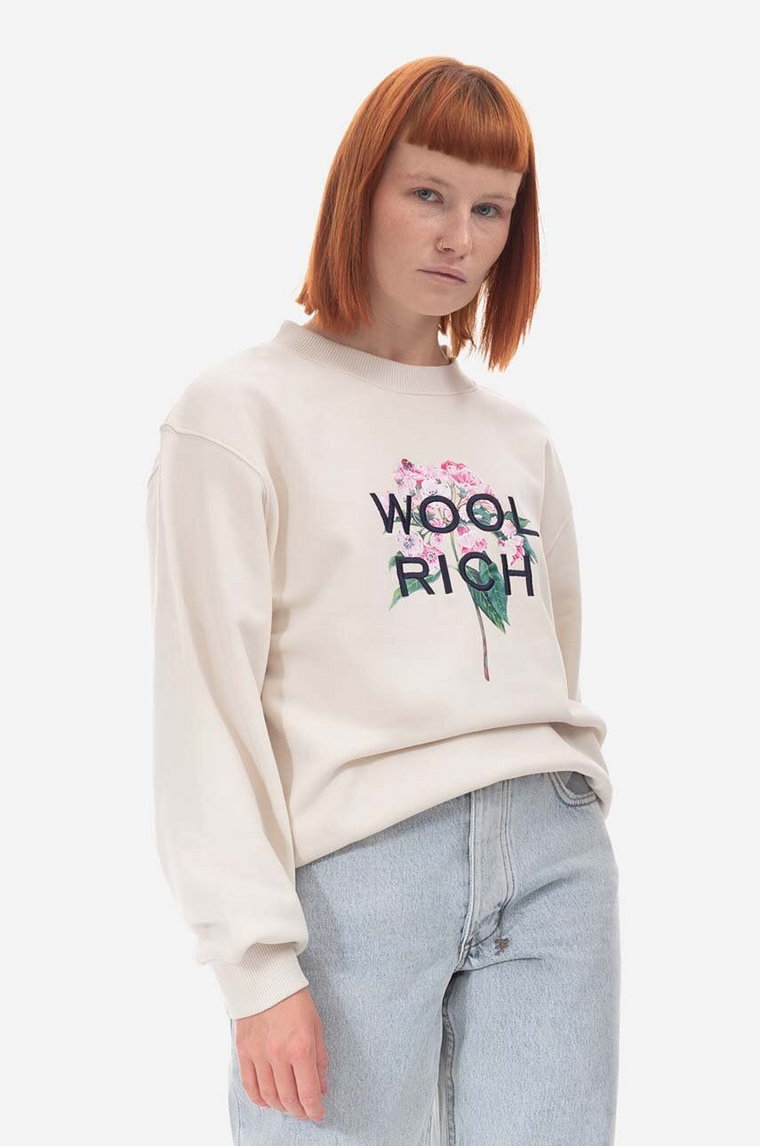 Woolrich bluza damska kolor beżowy z nadrukiem CFWWSW0107FRUT3164-8743