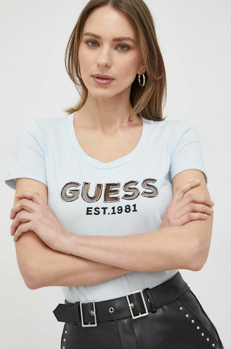 Guess t-shirt damski kolor niebieski