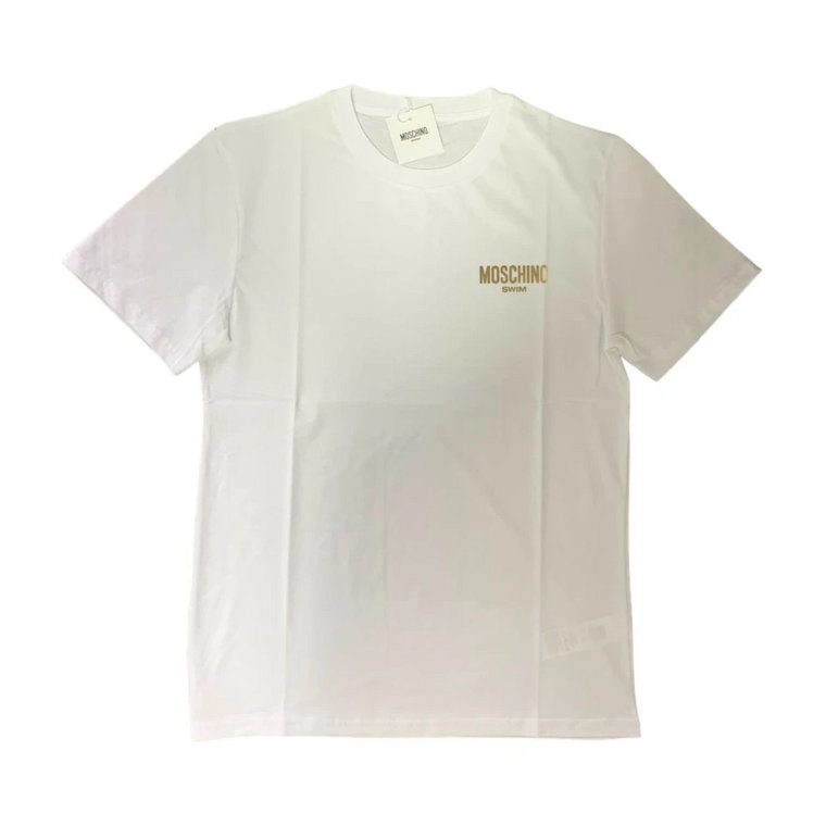 Biała Koszulka z Logo Gold na Rękawie Moschino