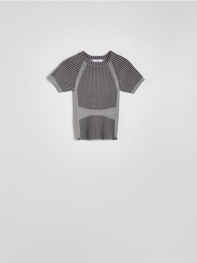 Reserved - Prążkowana bluzka z wiskozą - szary