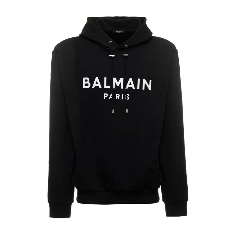 Czarny bluza z kapturem i nadrukiem logo Balmain