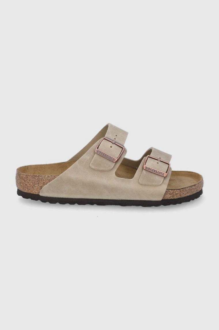 Birkenstock klapki nubukowe Arizona kolor beżowy