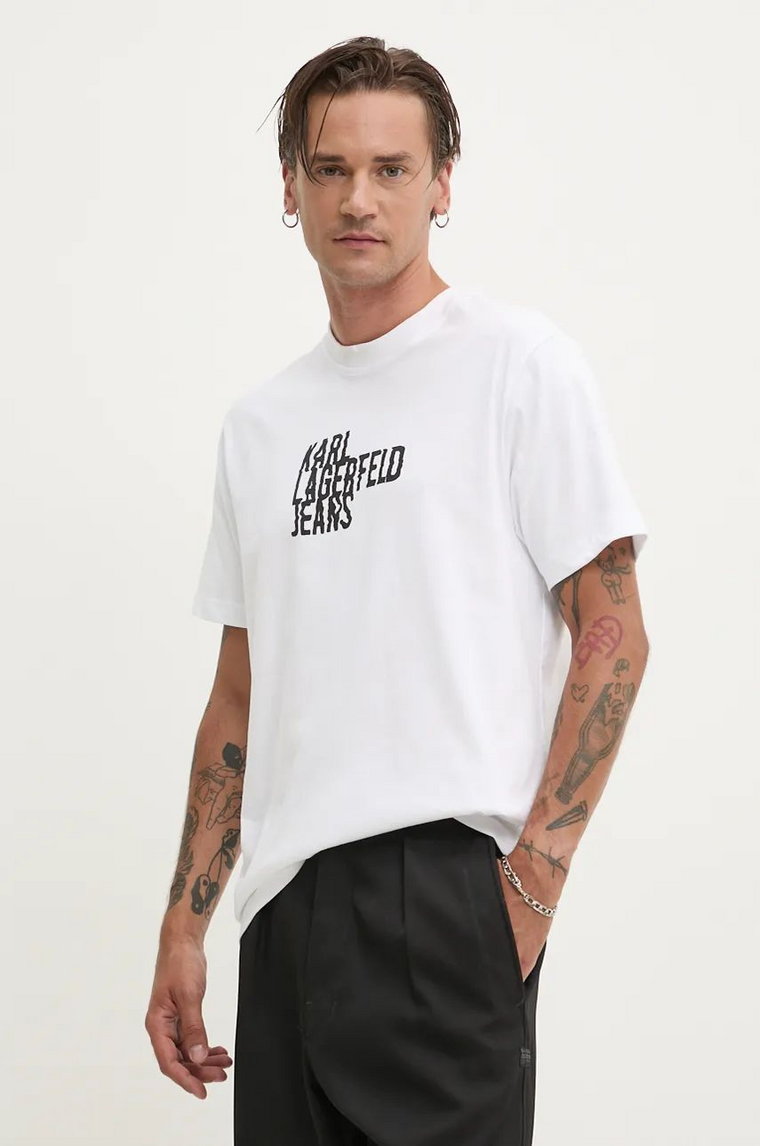 Karl Lagerfeld Jeans t-shirt bawełniany męski kolor biały z nadrukiem 246D1711