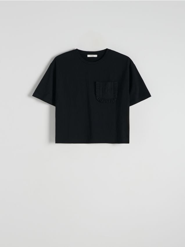 Reserved - T-shirt boxy z kieszonką - czarny