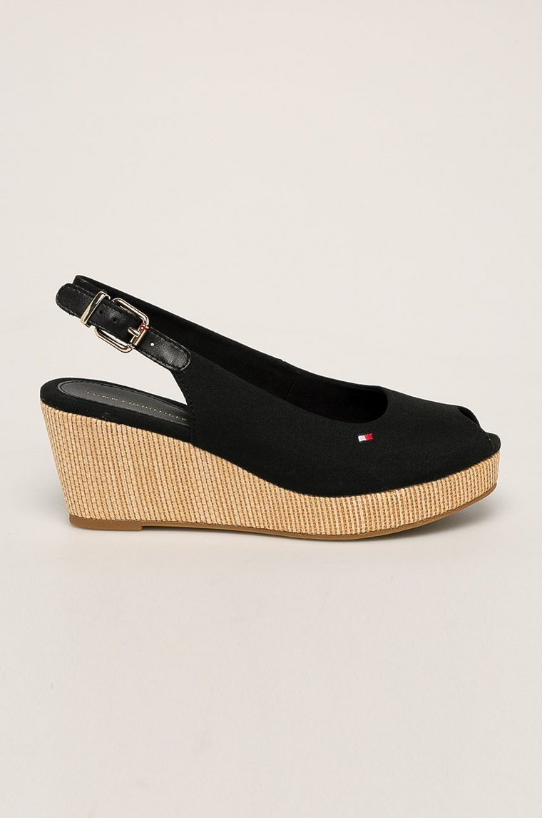 Tommy Hilfiger sandały ICONIC ELBA SLING BACK WEDGE damskie kolor czarny na koturnie FW0FW04788