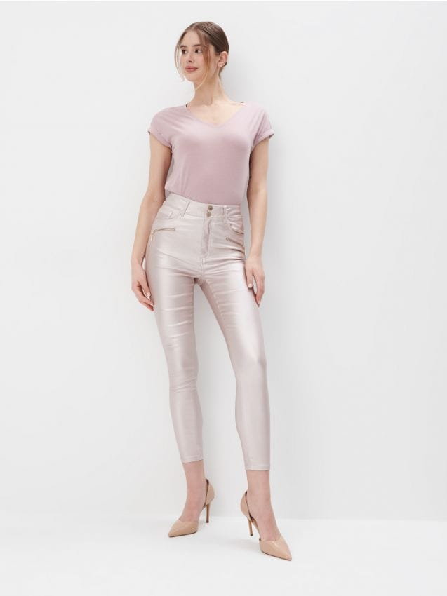 Mohito - Woskowane spodnie skinny - różowy