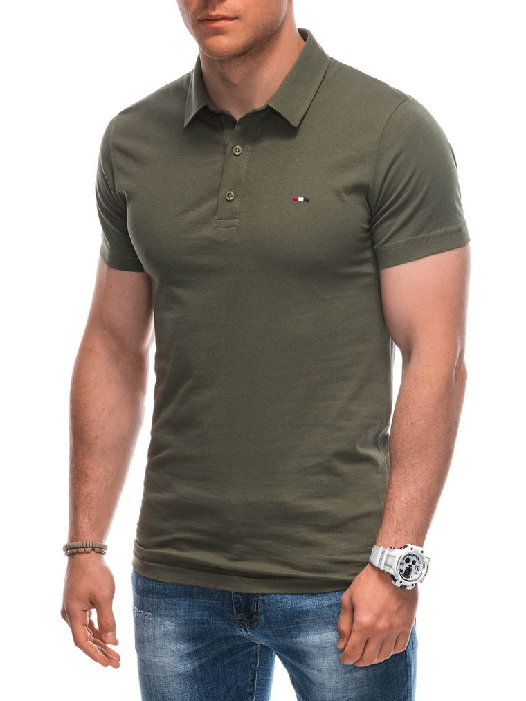 Koszulka męska Polo bez nadruku S1940 - khaki