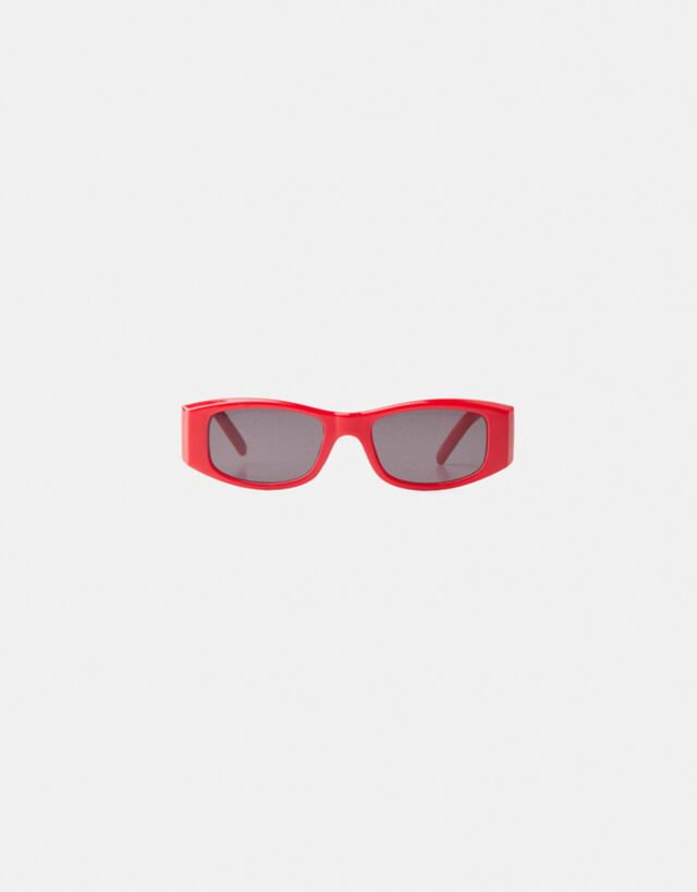 Bershka Jednokolorowe Prostokątne Okulary Przeciwsłoneczne Bskteen Czerwony