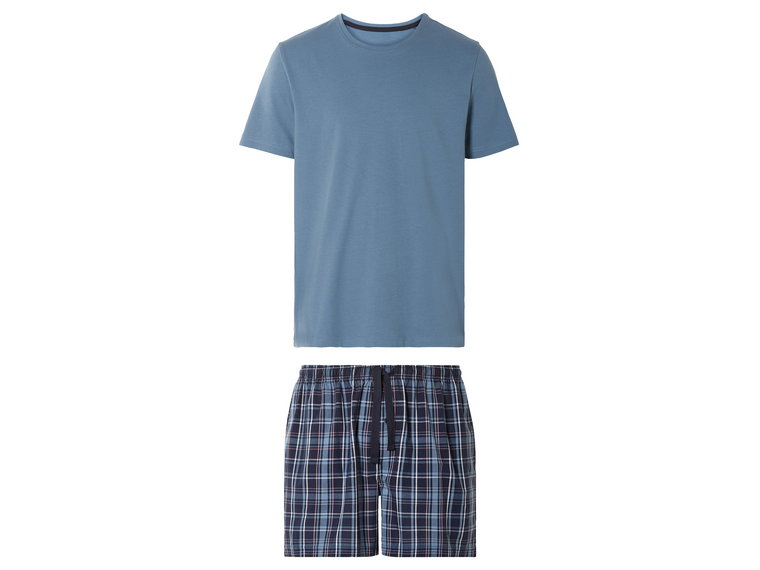 LIVERGY Piżama męska z bawełną (t-shirt + szorty) (S (44/46), Niebieski)